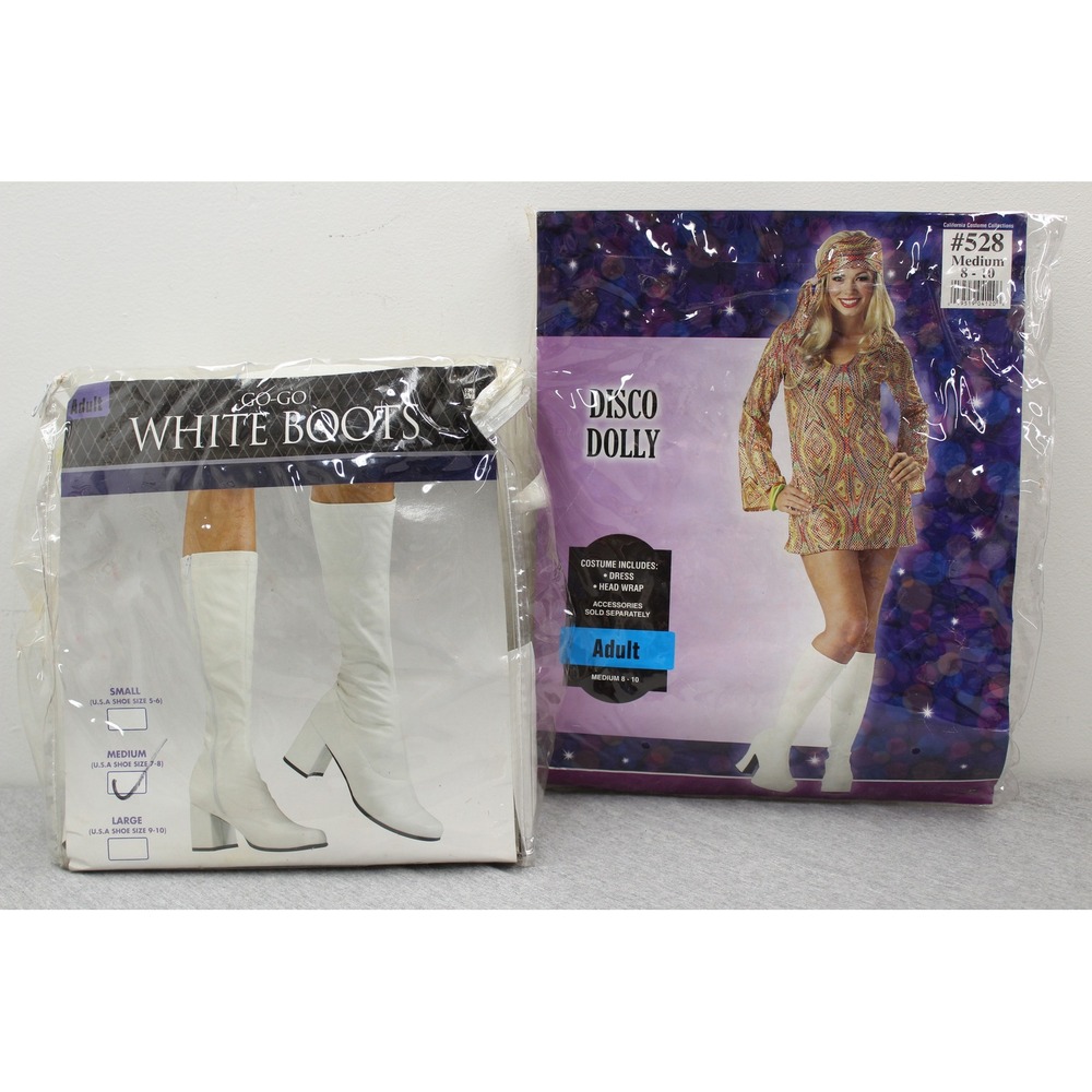 California Costume Women Medium Multi Disco Dolly 70s Dress Go-Go Boots Accs
